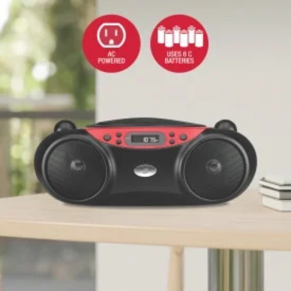 Portable CD Boombox with FM Radio LED Display and MP3 Player Red