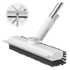 Floor Scrub Brush with Long Handle, 3 in 1 Scrape and Heavy-Duty 1 PACK White