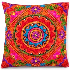 24x24" Indian Embroidered Cushion Cover Mandala Boho Decor Pillow Case