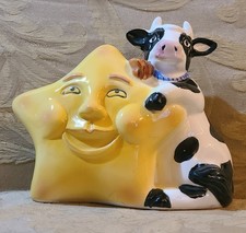 Super Cute Ceramic Cow With Yellow Star. Vintage Piggy Bank. 5 Inch×5 Inch. Nice