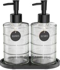 Soap Dispenser Set W/ Bamboo Tray Dish  Hand Soap Lotion Dispenser Set W/
