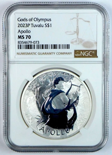 2023P $1 Tuvalu Gods of Olympus: Apollo 1 Oz .9999 Silver Coin - NGC MS 70