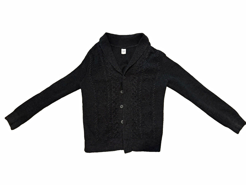 GAP Men's Black Solid Cable-Knit Button-Front Collared Cardigan Sweater M