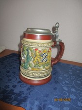 Alter Bierkrug mit Zinndeckel von Original Thewalt