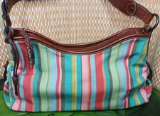 Vtg FOSSIL ~ Small Multicolor Hobo Purse ~ 78082 ~ Key Charm Braided Pull