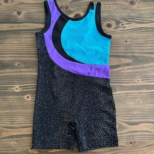 Kids Danskin Now Gymnastics Leotard 6-6X Black Blue Purple Sparkle Shorts Style