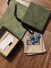 GG Gold Tone Earrings With Blue Stone Comes The Original Box