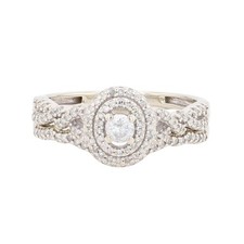 .33ctw Round Cut Diamond Double Halo Wedding Set Rings 10k White Gold Size 6.75