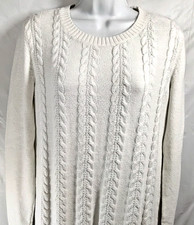 Loft Outlet Cable Knit Sweater Medium Pullover Cream White Ivory Long Sleeves