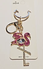 Flamingo Keychain Bag Charm Rhinestones with Gold Tone Hardware New in Package