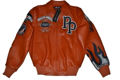 Pelle Pelle Homme Veste En Cuir Varsity World Famous 1978 Orange Toutes Tailles - Photo 1/4