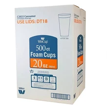 WinCup Foam Drink Cups, White 20OZ. 500CT FREE SAMEDAYY SHIPP!!!