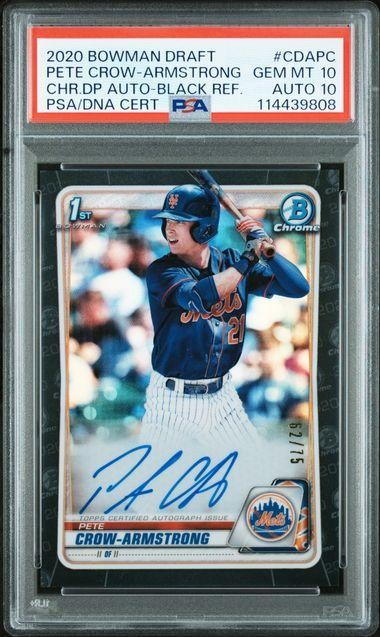 2020 Bowman Draft Pete Crow-Armstrong Chrome Black Ref Auto /75 PSA 10 Auto 10