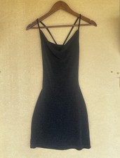 Black Shimmer Glitter Cowl Neck Mini Dress Lace Up Open Back Bodycon