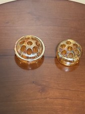  2 Vintage Marigold Iridescent Carnival Glass Flower Frog Holder