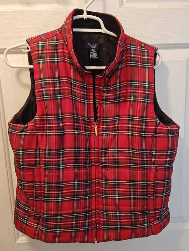 Chaps Est 1978 - Petite - Red Green Plaid Puffer Vest Women's Petite Large - Zip