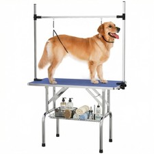 PawHut Metal Adjustable Dog Grooming Table Rubber Top 2 Safety Slings Mesh