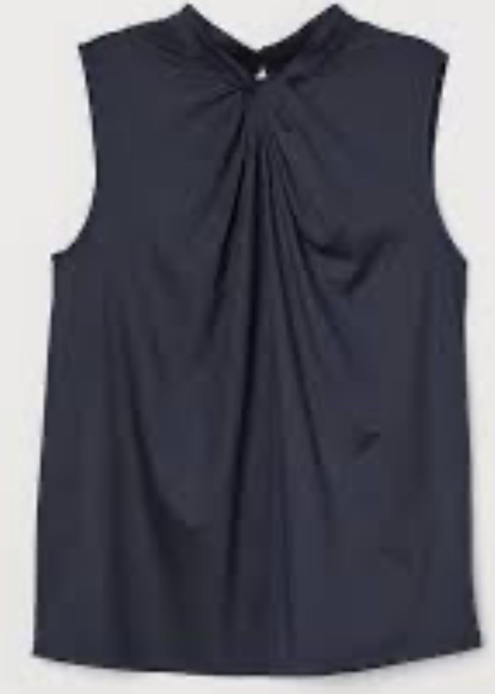 H&M Navy Blue Knot Details Blouse With Stand Up Collar Twisted  Front Pullover M