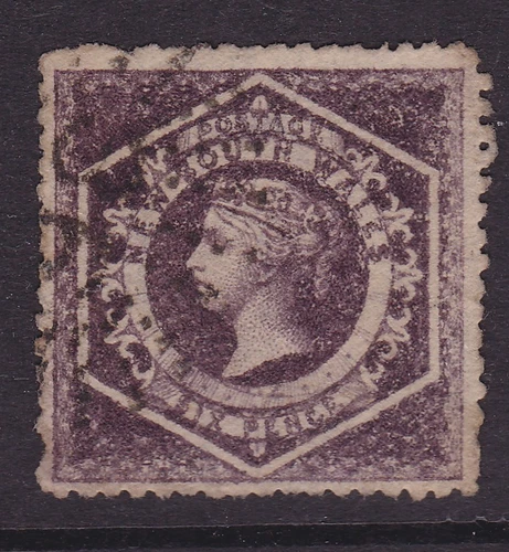 NSW SCARCE 1865-69 6d Purple QV DIADEM WMK 6 USED SG 165 (SC40)