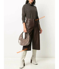 Womens Brown Lambskin Leather Wide Leg Pants Casual Soft Trousers Stylish Fit
