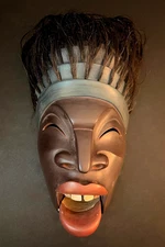 INDONESIAN-MALAYSIAN VINTAGE JOINTED JAW MASK Signed By Artist Carved Art 1987