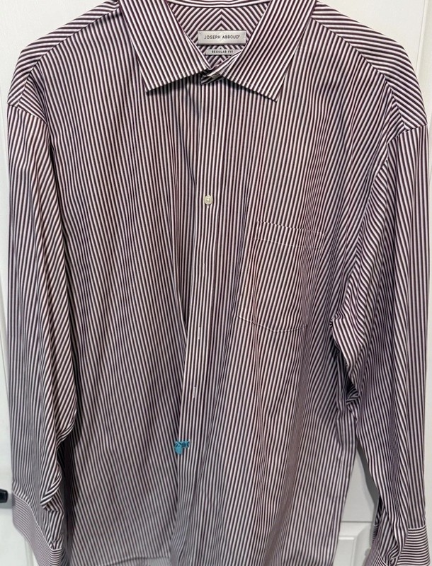 Joseph Abboud Button Shirt Mens 18 34/35 Burgundy/White Striped Long Sleeve Exc.