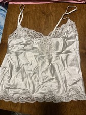 Vtg Victoria's Secret Satin Cami Medium White Lace 90s 54867 Y2K Second Skin
