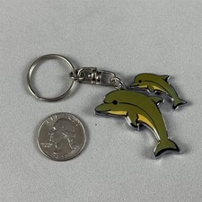 Cute Dolphins Moving Parts Gray Enamel Metal Charm Keychain Key Ring 54840