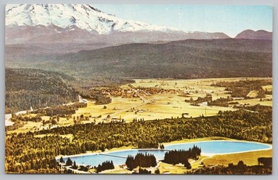 Mount Rainier McMillin Reservoirs Tacoma WA Aerial View Postcard Vintage