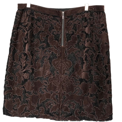Etcetera Damen Gr. 12 Spitzenrock Blumenmuster Samt schwarz braun Reißverschluss hinten knielang - Bild 2 von 11