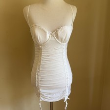 Victorias Secret I Do Bridal Bustier Corselette Garter 34C Ivory White Lace