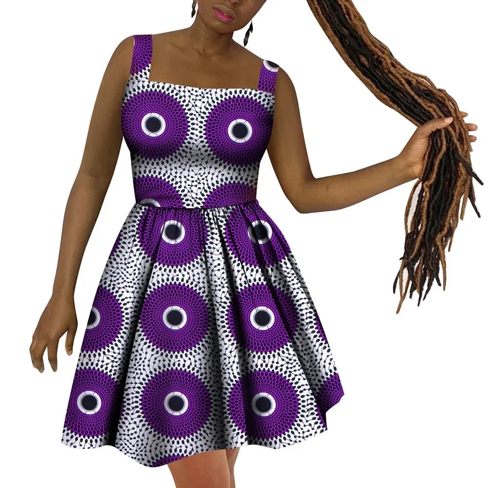 Vibrant African Wax Print Dress – Elegant Dashiki Style for Women