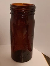Antique Helme's Railroad Mills Amber Glass Jar, ~7.25"
