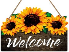 Welcome Sign for Front Door 8" x 12" Sunflower Welcome Sign Rustic Summer Fa...