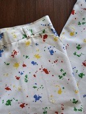 Vintage 80s Paint Splatter White Pants 28x28 Art Teacher Retro Primary Colors