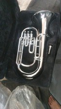 EUPHONIUM 4 VALVE OF PURE BRASS IN SILVER CHROME POLISH CASE BOX FREE SHIPPING