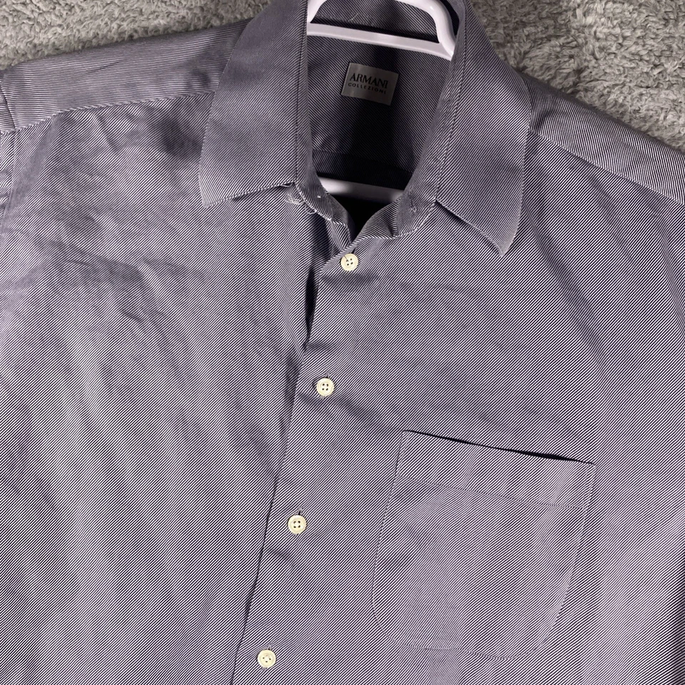 Camisa de vestir a rayas Armani Collezione para hombre 17x43 (grande) gris empresarial corporativa Foto 4 de 4