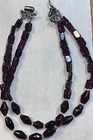 Vtg 2 Strand Polished Almandine Garnet Oval & Square Bead 7” 925 Tube Bar Clasp — photo 1
