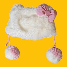 Hello Kitty Faux Fur Beanie Hat w/ Pink Bow  Pompons Official Sanrio Japan USJ