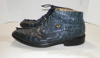 MAX LEATHER CO MEN'S CROCODILE ANKLE BOOTS W / EYEBALLS SZ 11 BLUE LACE UP