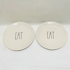 Rae Dunn EAT Plates Dessert Appetizer 8" Ceramic Farmhouse 2 Plate Set Magenta