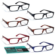 Boost Eyewear Reading Glasses, 6 Pairs with Spring Hinges in Black, Assorted