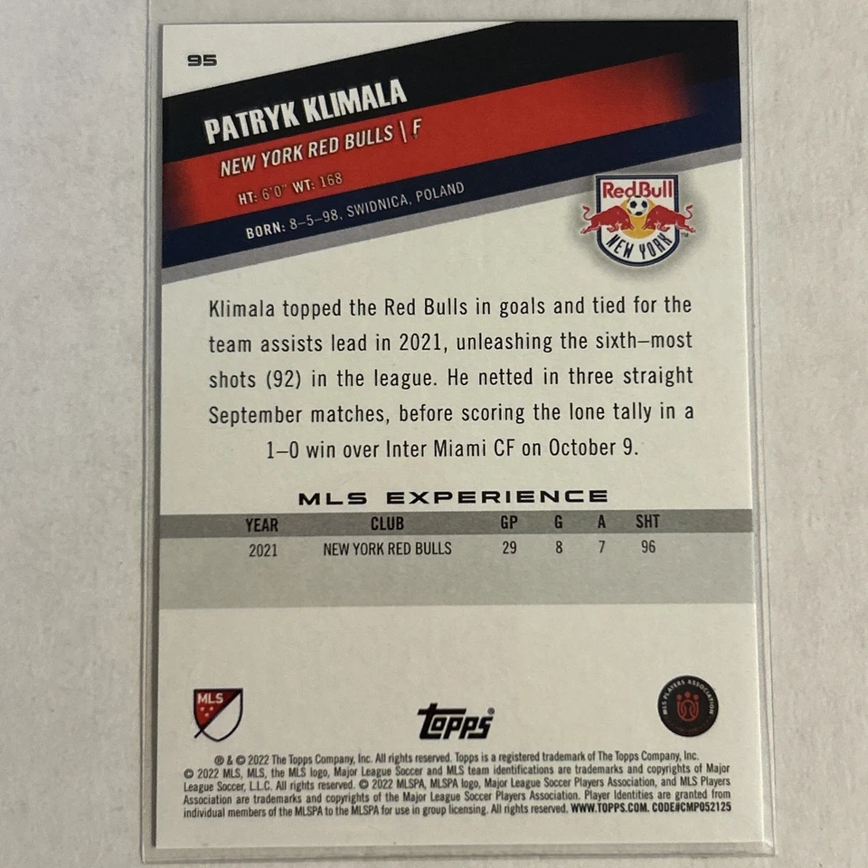 2022 Topps Chrome MLS - Patryk Klimala #95 (RC) Icy White Foil - Image 2 of 2