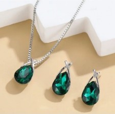 Green Jewellery Set Crystal Gold Necklace Earrings Set for Stylish Women Gift UK