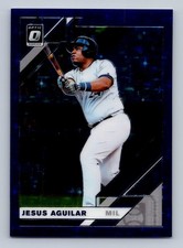 2019 Donruss Optic 166 Jesus Aguilar Milwaukee Brewers SN Purple Stars