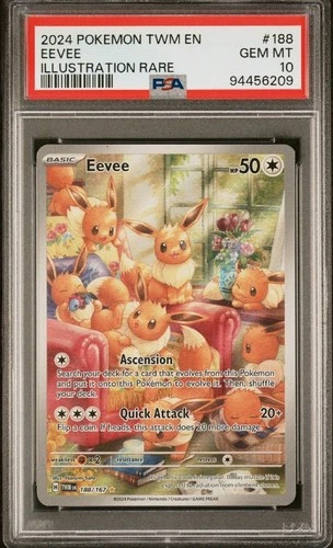 PSA 10 GEM MINT 2024 EEVEE 188/167 TWM EN-TWILIGHT MASQUERADE ILLUSTRATION RARE!