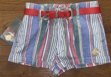 NWT NEW Vintage Deadstock Camptown Club Striped Shorts Western Red Belt Size 7/8
