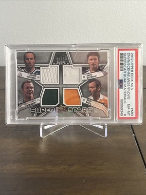 2012 UPPER DECK MLS QUAD MATERIALS JERSEY DAVID BECKHAM LANDON DONOVAN PSA 8