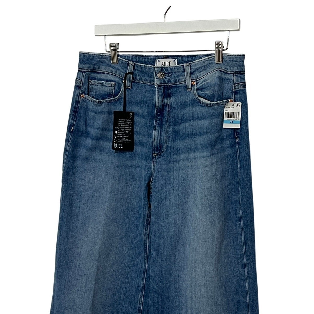 NWT PAIGE Anessa High Rise Wide Leg Jeans 31 Viva Blue Utility Raw Hem image 5