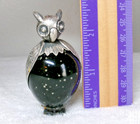 MEXICAN STERLING SILVER 925 SIGNED OWL FIGURINE/SNOWFLAKE OBSIDIAN 2.75"T — photo 1